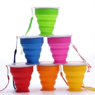 Tazza Dacqua Portatile con Coperchi,6 Pezzi Tazza da Viaggio Pieghevole,Tazza da Campeggio Pieghevole Portatile,Tazza Telescopica Pieghevole,Espandibile Tazza per Acqua da Esterno Portatile