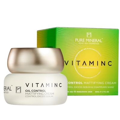 Pure Mineral Crema Matificante De Control De Aceite De Vitamina C Mineral Puros enriquecido Con Minerales Del Mar Muerto Para Pieles Grasas o Con Problemas