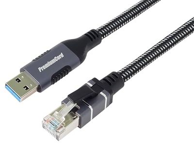 PremiumCord Câble Ethernet USB Vers RJ45 10/100/1000 mbit/s, Cat 6 FTP, USB A Mâle Vers RJ45 mâle, USB 3.2 Gen 1, Câble Tressé Robuste, Couleur Space Grey, Longueur 3 m