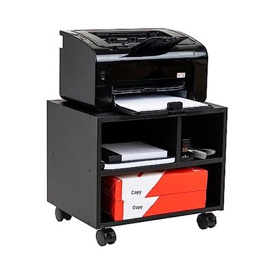 Mind Reader MDF Printer Cart, Rolling Supply Organisatie Planken, Opslag voor Papier, Vergrendelbare wielen, Ondersteunt 70 lbs. 31 Kg, Zwart