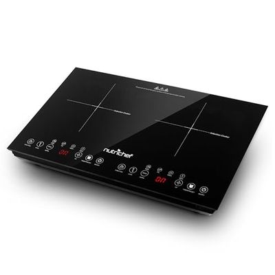 NutriChef placa de induccion doble, Portatil, Vitroceramica, 120V, Con bloqueo de seguridad para niños