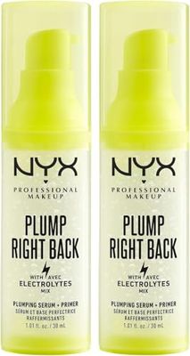 NYX Professional Makeup Plump Right Back Primer and Serum, With Electrolytes, Vegan Formula, Pack of 2 x 30ml