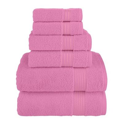 Elegant Comfort Premium Cotton 6-Piece Towel Set, Includes 2 Washcloths, 2 Hand Towels and 2 Bath Towels, 100% Turkish Cotton - Highly Absorbent and Super Soft Towels for Bathroom, Light Pink