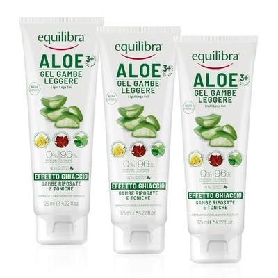 equilibra Corpo, Aloe Gambe Leggere Gel, Gel Fresco a Base di Aloe Vera e Aloe 3+, Effetto Ghiaccio, Favorisce Circolazione Gambe Con Stress del Microcircolo, Dona Sollievo, 3 pezzi da 125 ml