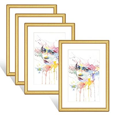 Fkvat Picture Frames, Display Photos 4x6 with Mat or 5x7 Without Mat. It Can be Hung on the Wall or Placed on Any Other Desktop for Home Decoration or Gift. The Black Classic Collection (Gold, 4x6)