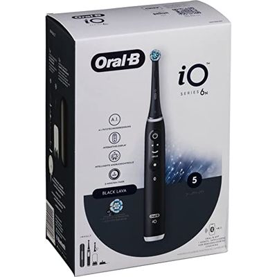 Oral-B iO 6 Brosse à dents électrique avec technologie aimantée et 2 brosses, 5 modes de brossage pour soins dentaires, affichage et étui de voyage, conçu par marron, noir lava