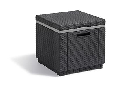 Keter Ice Cube Mesa frigorífico para terraço ou jardim exterior, resina com acabamento em vime plano, 42 x 42 x 41 cm, cor grafite