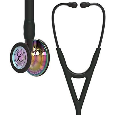 3M Littmann Cardiology IV Diagnostische stethoscoop, borststuk met hoogglanzende regenboogkleurige afwerking, zwarte slang, rookkleurige steel en rookkleurige headset, 69 cm, 6240