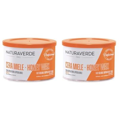 Naturaverde | PRO - Cera Depilatoria Liposolubile al Miele, per Pelli Normali e Miste, Cera a Caldo, Ceretta a Caldo, Barattolo da 400g (Confezione da 2)