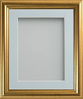 Frame Company Eldridge Gold Photo Frame with Light Blue Mount, 10x8 for 6x4 inch, fitted with perspex