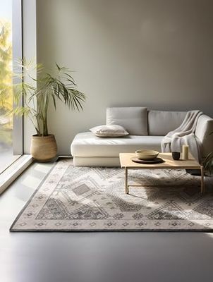 Hanse Home Design orientalny dywan do salonu, klasyczny, orientalny, gęsto tkany z bordiurą, miękkie krótkie runo do sypialni, jadalni, salonu – kremowo-szary, 120 x 170 cm