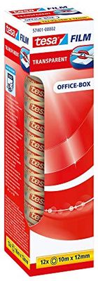 tesa przezroczysta folia – przezroczysta taśma klejąca o dużej przyczepności – odporna na starzenie i rozerwanie – 10 m x 12 mm – 12 sztuk w opakowaniu