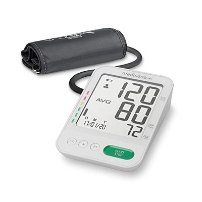 medisana BU 586 Tensiómetro de brazo, medición precisa de la presión arterial y el pulso con función de memoria y salida de voz, visualización de latidos irregulares, con manguito grande de 23-43 cm