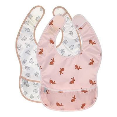 LÄSSIG Baby Bib Set of 2 with Crumb Protection Water-Repellent/Little Forest Rabbit