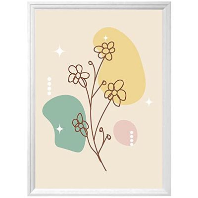 Arterby's® - Premium Poster Quadro Cornice Tela Canvas Dipinto Mood - Illustrazione Fiori Botanici Disegnati Mano - Made in Italy - HD Poster con Cornice Decorativa Bianca 40x50 cm A002 D004