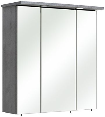 Pelipal Szafka łazienkowa z lustrem Quickset 913 o wyglądzie betonu z oświetleniem LED, szerokość 65 cm, szafka łazienkowa z lustrem, 3 drzwi i 6 wkładanych półek
