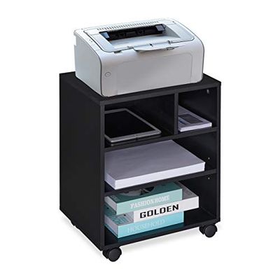 Relaxdays bureau kast, 4 open vakken, voor werkkamer & kantoor, spaanplaat, kantoorkast, HBD: 49 x 40 x 30 cm, zwart