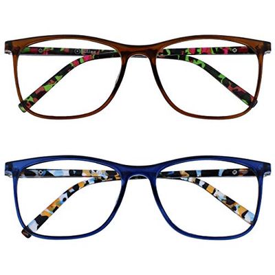 OPULIZE Arc 2 Pack Large Reading Glasses Brown Blue Patterned Mens Womens RR66-23 +3.50