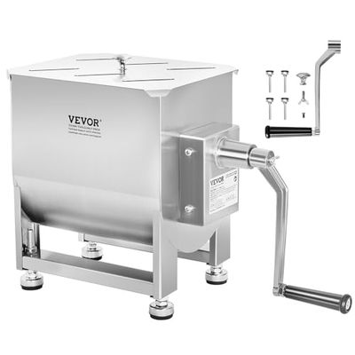VEVOR BME30 60 Pound Capacity Tank Processing Equipment, Stainless Steel Meat, Sausage Machine with Lid and Handle, Ground Beef Hand Mixer, Silver