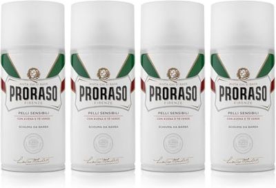 Proraso Schiuma da Barba Pelli Sensibili, 4 x 300ml, Schiuma barba Anti Irritazione con Estratti di Avena e Tè Verde, Made in Italy