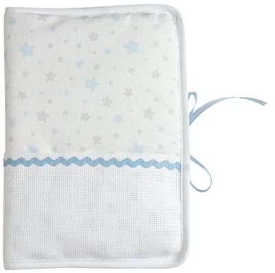 Filet - Protège Carnet de Santé à Broder, Motifs Étoilés, Bande Aïda À Personnaliser - Prénom, Motifs, Date de Naissance, Idée Cadeau de Naissance, Fabriqué en Italie, Bleu