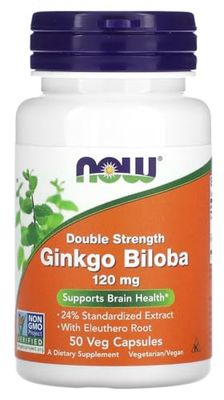 Now Foods – Ginkgo Biloba Double Strength 120mg | Cognitive Support & Antioxidant Protection – 50 Vcaps