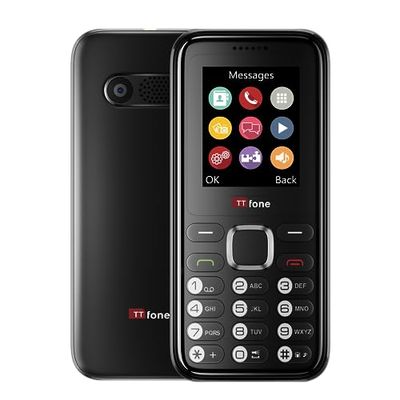 TTfone TT150 Unlocked Basic Mobile Phone UK Sim Free with Bluetooth, Long Battery Life, Dual Sim with camera and games, easy to use, durable and light weight pay as you go (Black, with USB Cable)