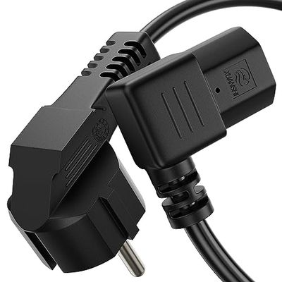 conecto Stroomkabel geaarde stekker 90° naar IEC C13 bus 90° koudeapparaatkabel stroomkabel Euro stroomkabel voor huishoudelijke apparaten 1,00 m zwart