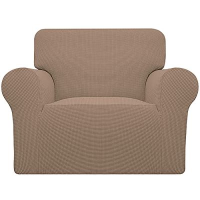 Easy-Going Stretch Chair Sofa Slipcover 1-Piece Couch Sofa Cover Furniture Protector Soft with Elastic Bottom for Kids,Pet. Spandex Jacquard Fabric Small Checks(Chair,Camel)