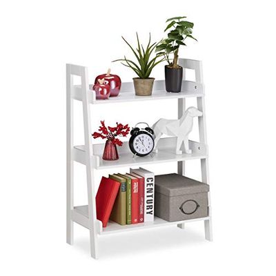 Relaxdays ladderrek, 3 etages, staand rek voor boeken, planten of decoratie, HBD: 82,5 x 61 x 29 cm, wit