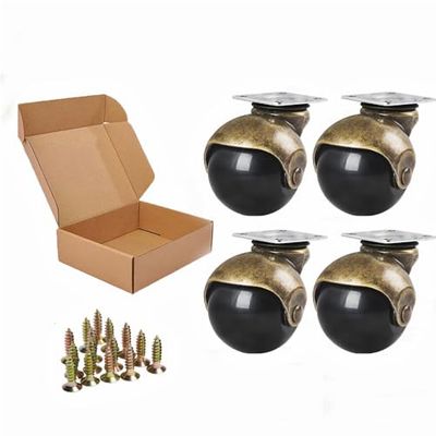 Anyke 2" (50 mm) Rueda giratoria de oro antiguo para sofás pequeños, muebles, repuesto (paquete de 4)