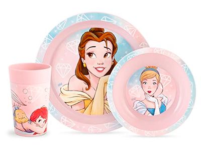Lulabi Princess Disney 3-delige meisjesset van polypropyleen, versierd, bestaande uit 1 bord, 1 soepbord, 1 glas