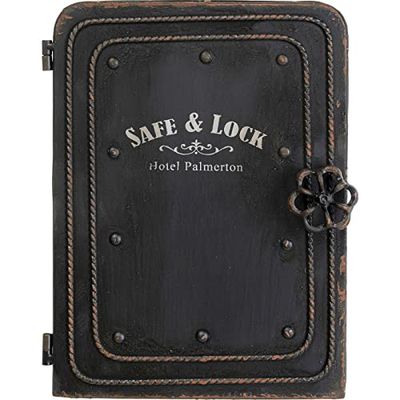 Kare Design armário de chaves seguro, preto, armário, cofre vintage, com 6 ganchos, aço, pequeno, 31 x 24 x 13 cm