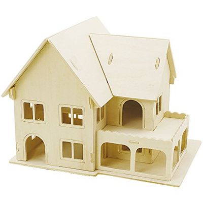 3D Houten Bouw Kit, Huis met veranda, afmeting 22,5x16x17,5, multiplex, 1st
