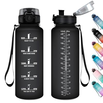 Borraccia 1.5L, Borraccia con Filtro, Bottiglia Riutilizzabile, Bottiglia Acqua a Prova di Perdite, Borraccia Sportiva con Indicatore del Tempo Motivazional, Borracce per Bici, Palestra, Scuola