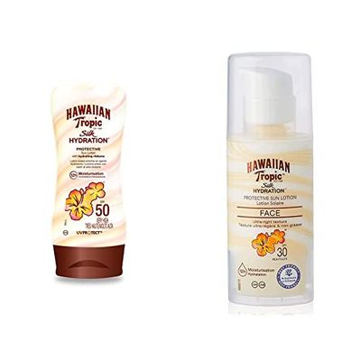 Hawaiian Tropic Silk Hydration Protective - Loción Solar Protectora + Silk Hydration Air Soft Face Spf 30 - Crema Hidratante para el Rostro