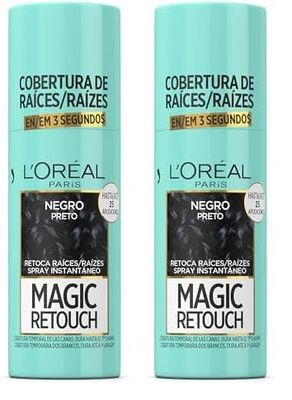 L'OREAL PARIS Magic Retouch Spray Retoca Raíces y Canas Negro 75ml (Paquete de 2)