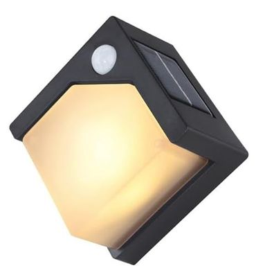 Applique solaire LED avec capteur, lumière chaude 3000 K, IP44, design globe, idéale pour l'éclairage extérieur et économie d'énergie.