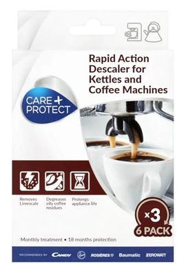 Care+Protect Kettle and Coffee Machine Descaler - Powelful - Universal - Removes Limescale and Residues of Coffee and Tea - 6x3 - 18 Treatments