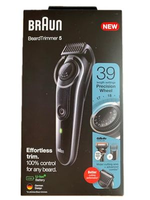 Braun Barba Trimmer 5 BT5342 Trimmer barba, tagliacapelli per uomo, viso, capelli, lame affidabili, 39 impostazioni di lunghezza, nero/grigio