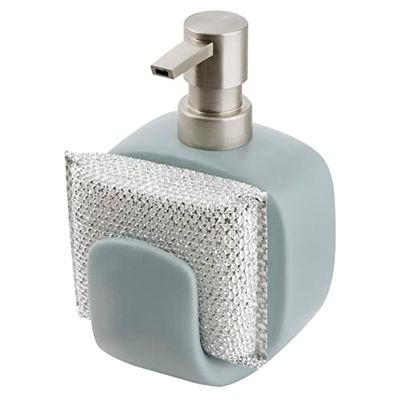 Baroni Home Linea Bagno Modern Dosatore Sapone Liquido Bagno Cucina Porta Sapone Liquido con Spugna Dispencer, 10x9,5x15 cm, Blu Avio
