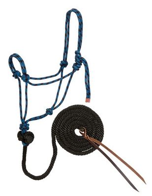 Weaver Leather Diamond Braid Rope Halter en Lead, Zwart/Hurricane Blue