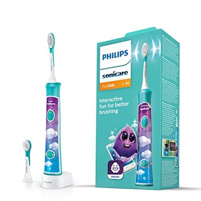 Philips Sonicare For Kids HX6322/04 Spazzolino Elettrico Sonico per Bambini, Connesso all'App, Blu