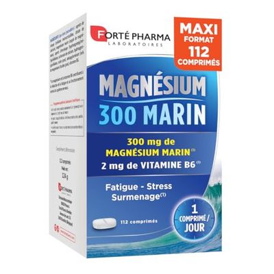 Forté Pharma - Magnésium 300 Marin | 300mg De Magnésium Marin - Stress, Fatigue, Anxiété, Surmenage, Irritabilité - Vitamine B6 | Maxi format 4 mois, 112 comprimés, 1/jour