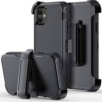 ORIbox försvarsfodral för iPhone 12 mini, stötsäkert skydd mot fall skyddande fodral, uppdatera starkt skydd med bältesklämma, svart