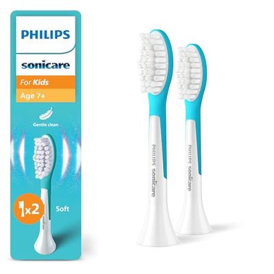 PHILIPS Sonicare for Kids, testine di ricambio originali per i bambini dai 7 anni in su, confezione da 2, HX6042/90, Nuovo, 2 Testine