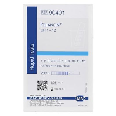 Macherey & Nagel ML-6213 PEHANON - Strisce di prova del pH per campioni tinti, pH 1.0-12.0, rosso/blu, 100 mm di lunghezza x 11 mm di larghezza, 200 pezzi