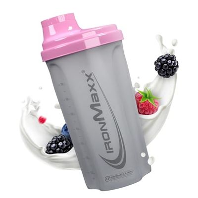 IronMaxx Protein Shaker - 700ml Blanco Helado/ rosa| Agitador de proteínas | Tapón de rosca, tamiz, escala | Sin BPA/DEHP, hermético, lavable