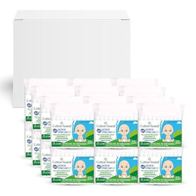 COTTON SOUND ECO Cotoned babypinnar 24 förpackningar x 60 stycken, Bomullspinnar för barn, Miljövänlig och biologiskt nedbrytbar 100% Hydrofil bomull, Komposterbart kuvert, Tillverkad i Italien