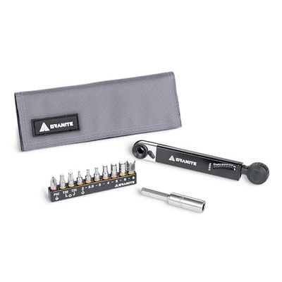 Granite Rocknroll TQ Torque Ratchet kit attrezzi per bicicletta, kit multitool per bicicletta con 10 inserti e asta di prolunga, Kit chiave dinamometrica per bicicletta da montagna (Grigio)